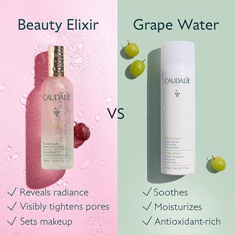 CAUDALIE BEAUTY ELIXIR FACE MIST PORE-TIGHTENING TONER, BRIGHTENS SKIN SETS MAKEUP