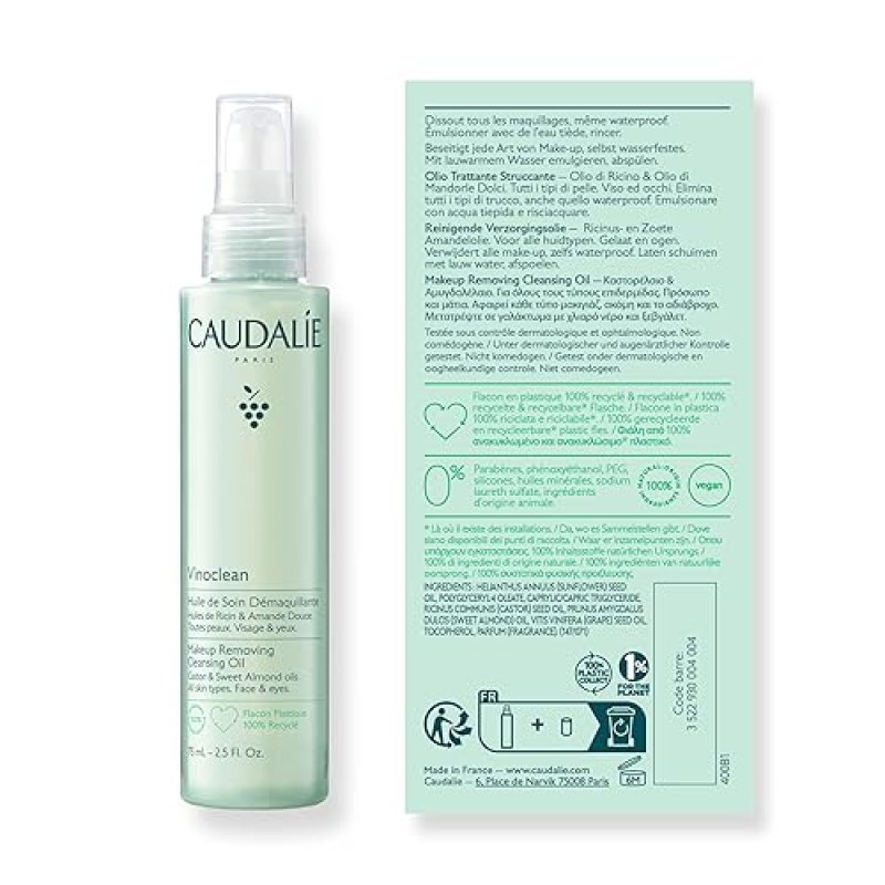 CAUDALIE VINOCLEAN CLEANSING OIL - WATERPROOF MAKEUP REMOVER FOR GENTLE MAKEUP REMOVAL