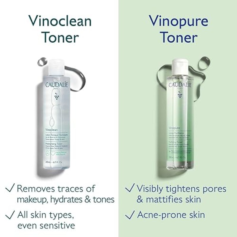 CAUDALIE VINOPURE SALICYLIC ACID TONER WITH ORGANIC ROSE WATER PORE MINIMIZING EXFOLIANT 200ML