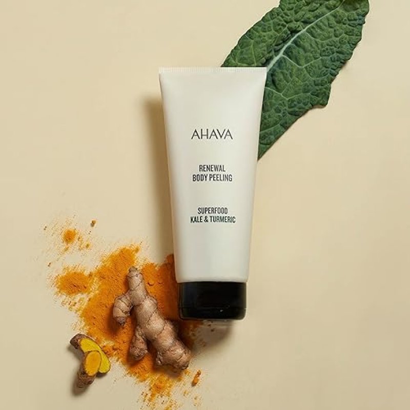 AHAVA KALE TURMERIC ANTI-AGING BODY SCRUB DETOX, RENEW SMOOTH SKIN, 6.8 FL.OZ