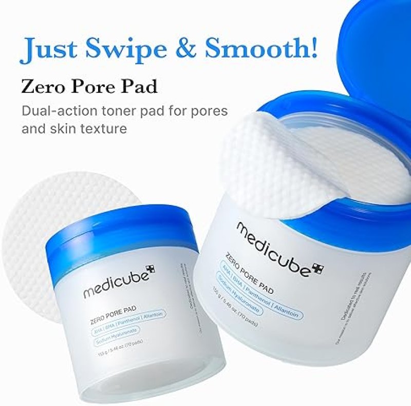 MEDICUBE ZERO PORE PAD 2.0 DUAL-TEXTURE EXFOLIATING TONER PADS WITH AHA BHA, 70 COUNT