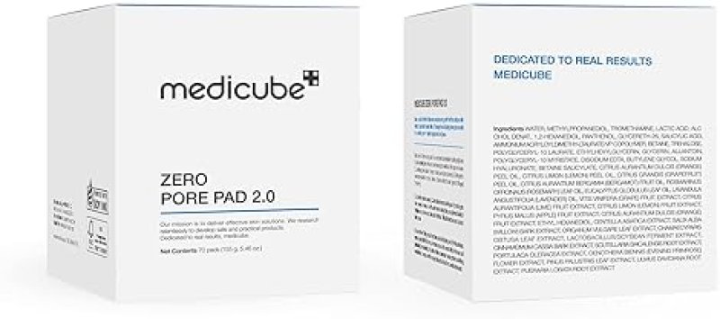 MEDICUBE ZERO PORE PAD 2.0 DUAL-TEXTURE EXFOLIATING TONER PADS WITH AHA BHA, 70 COUNT