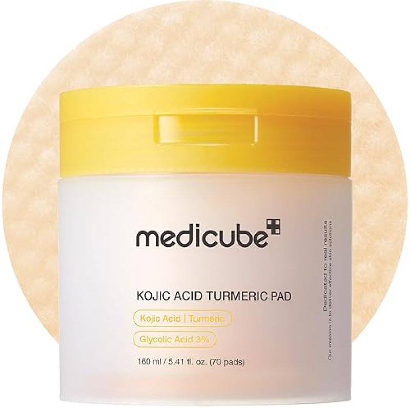 MEDICUBE KOJIC ACID TURMERIC TONER PADS FOR TROUBLED SKIN, SOOTHING CLARIFYING, 70 PADS