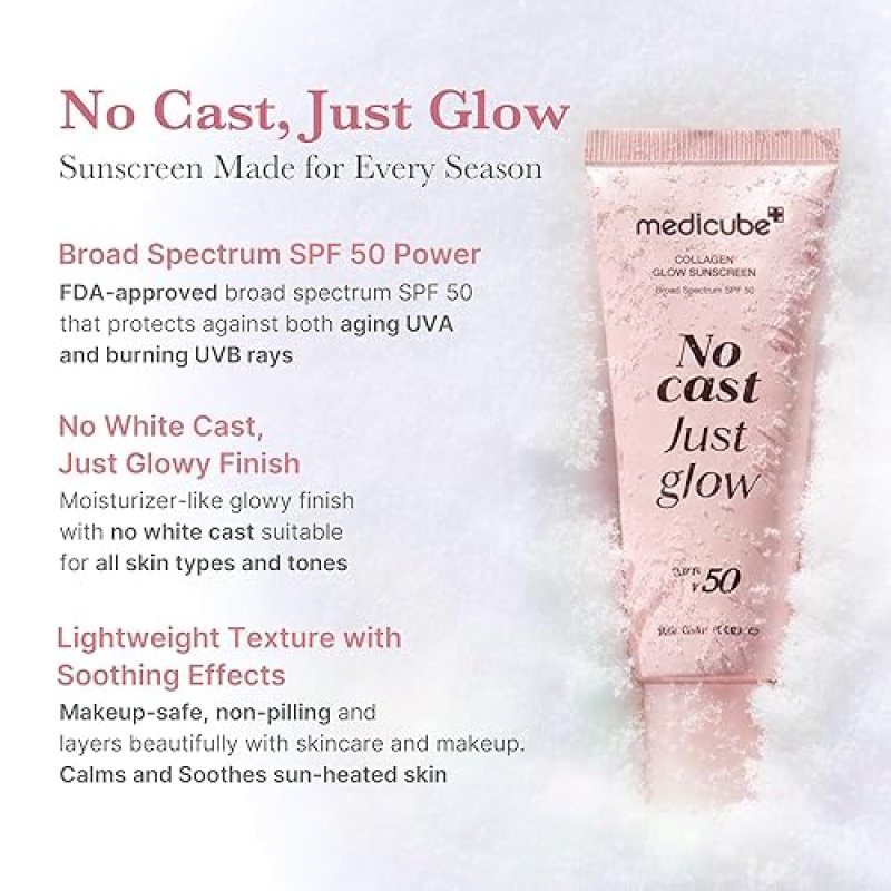 MEDICUBE NO CAST JUST GLOW SPF 50 SUNSCREEN LIGHTWEIGHT HYDRATING FACE SUNSCREEN WITH PEPTIDES CICA