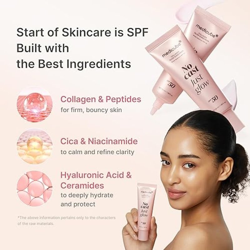 MEDICUBE NO CAST JUST GLOW SPF 50 SUNSCREEN LIGHTWEIGHT HYDRATING FACE SUNSCREEN WITH PEPTIDES CICA