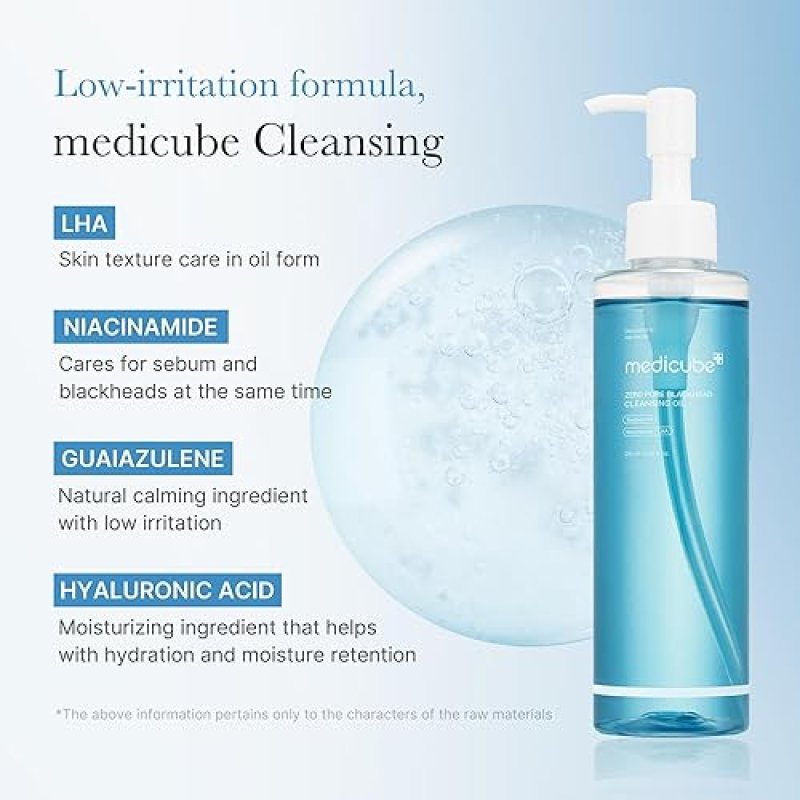 MEDICUBE ZERO PORE BLACKHEAD CLEANSING OIL - GENTLE MAKEUP REMOVER MOISTURIZING CLEANSER 205ML