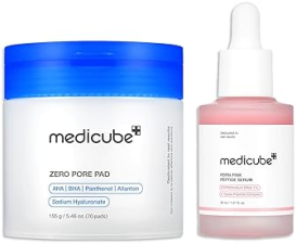 MEDICUBE ZERO PORE PADS 2.0 SALMON DNA PDRN SERUM DUO KOREAN SKINCARE SET FOR ALL SKIN TYPES