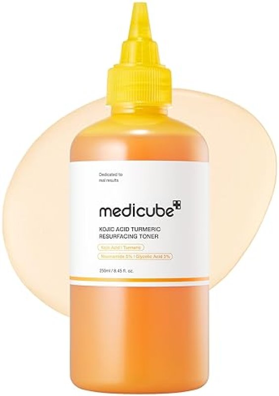 MEDICUBE KOJIC ACID TURMERIC TONER FOR FACE BODY NIACINAMIDE, GLYCOLIC ACID, 8.45 FL OZ