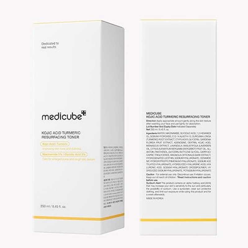 MEDICUBE KOJIC ACID TURMERIC TONER FOR FACE BODY NIACINAMIDE, GLYCOLIC ACID, 8.45 FL OZ