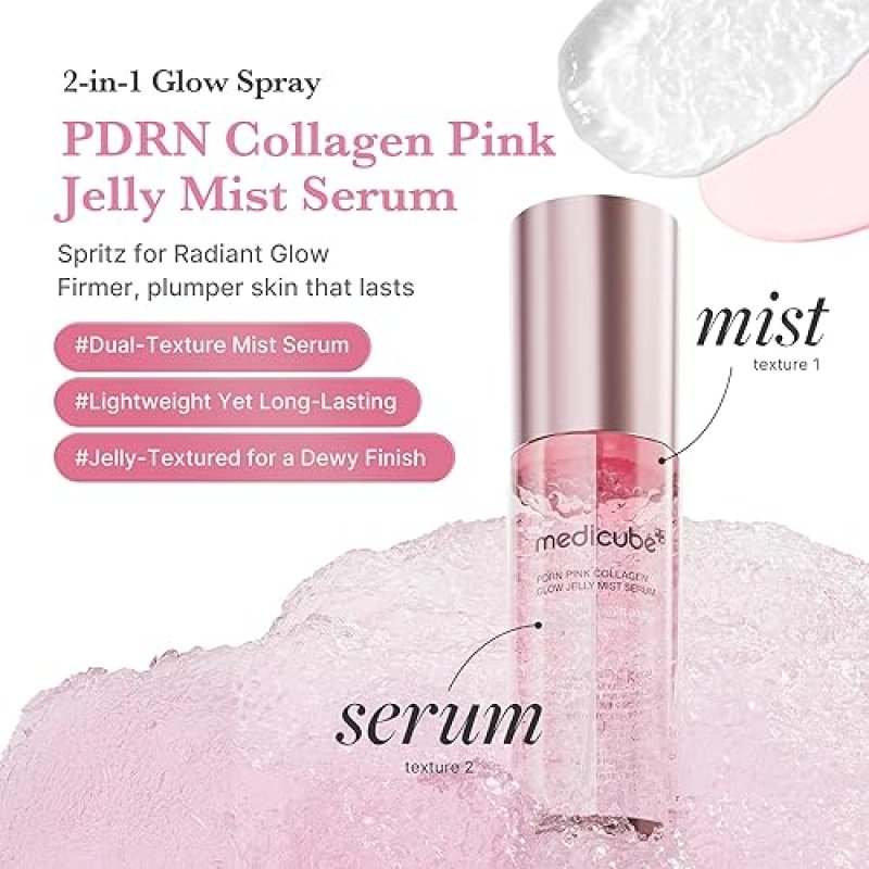 MEDICUBE JELLY MIST SERUM WITH PINK PDRN COLLAGEN HYDRATING GLOW SPRAY WITH NIACINAMIDE HYALURONIC A