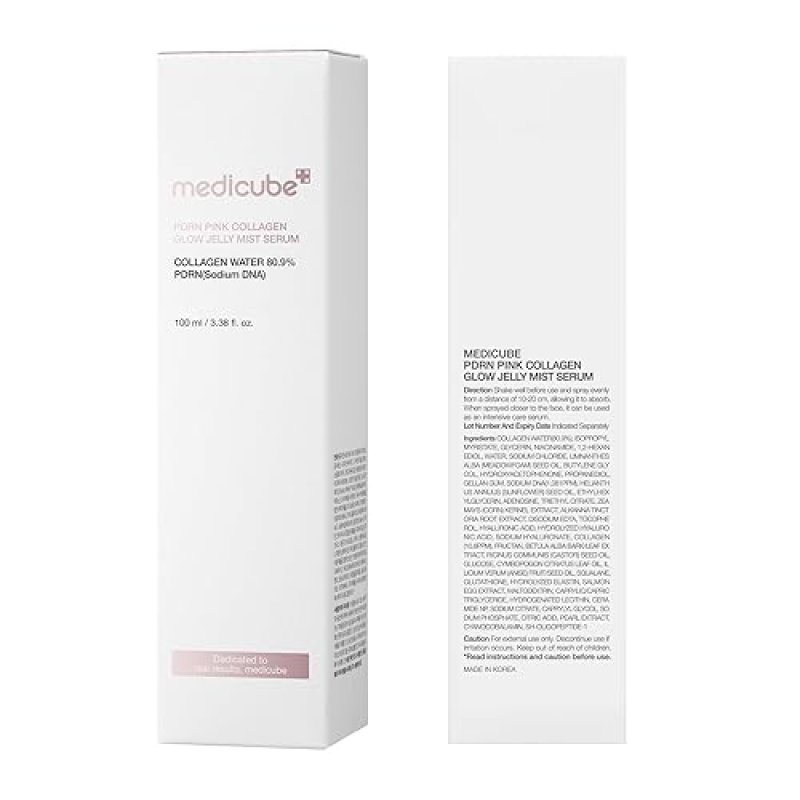 MEDICUBE JELLY MIST SERUM WITH PINK PDRN COLLAGEN HYDRATING GLOW SPRAY WITH NIACINAMIDE HYALURONIC A