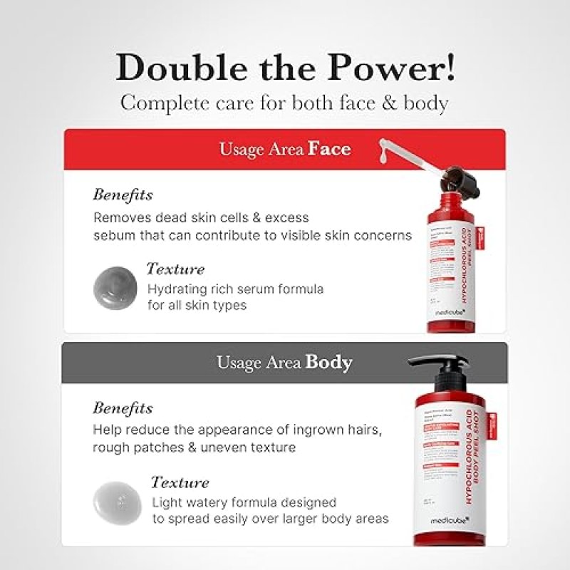 MEDICUBE BODY PEEL SHOT EXFOLIATING SERUM WITH HYPOCHLOROUS ACID FOR SMOOTH, HYDRATED SKIN