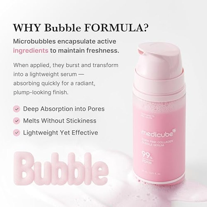 MEDICUBE PDRN PINK COLLAGEN BUBBLE SERUM FIRMING, FAST-ABSORBING GLOW FOR RADIANT SKIN