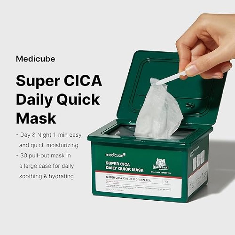 MEDICUBE SUPER CICA DAILY QUICK FACIAL MASKS 30 SHEETS SOOTHING, HYDRATING, VEGAN KOREAN SKINCARE