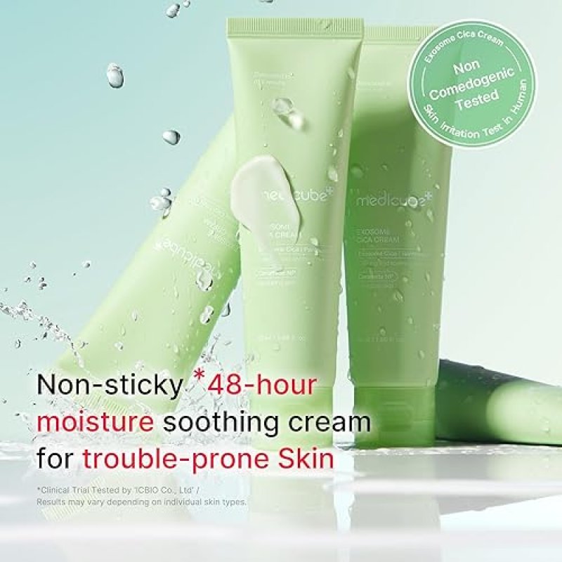 MEDICUBE EXOSOME CICA TEA TREE CREAM FOR SENSITIVE SKIN - REDUCES REDNESS BREAKOUTS, 1.7 OZ