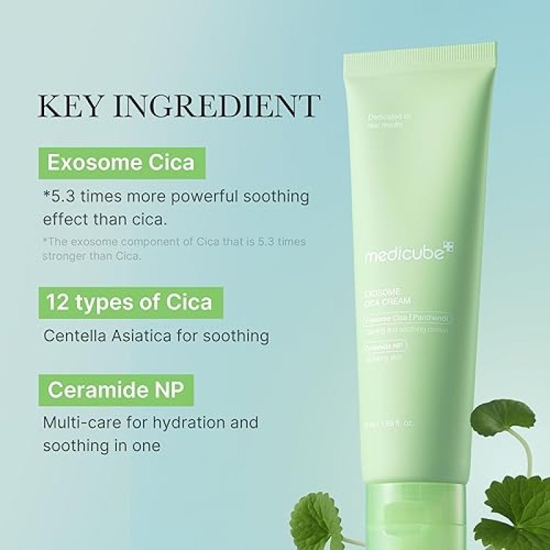 MEDICUBE EXOSOME CICA TEA TREE CREAM FOR SENSITIVE SKIN - REDUCES REDNESS BREAKOUTS, 1.7 OZ