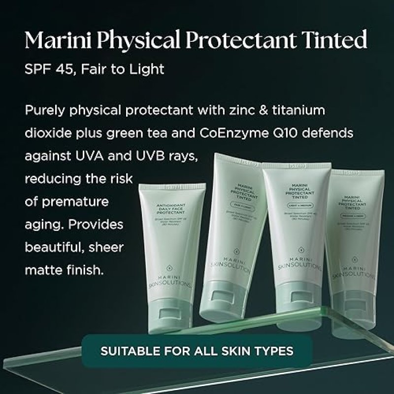MARINI SKINSOLUTIONS TINTED PHYSICAL SUNSCREEN SPF 45 FAIR TO LIGHT, WATER RESISTANT 2 OZ