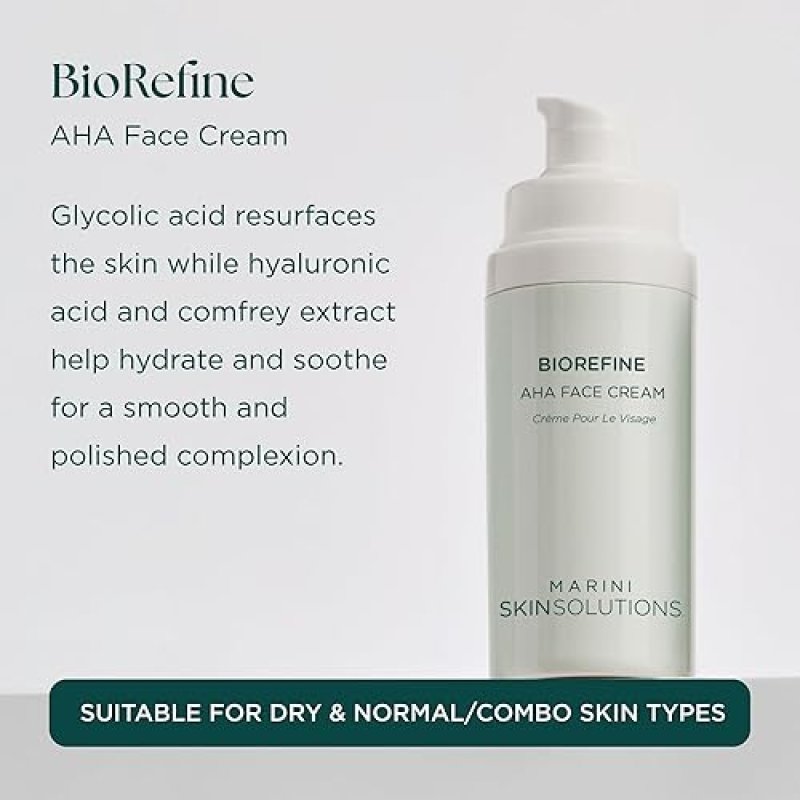 MARINI SKINSOLUTIONS BIOREFINE AHA FACE CREAM WITH GLYCOLIC HYALURONIC ACID, 4 OZ, USA