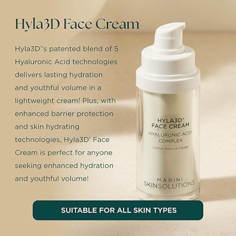 MARINI SKINSOLUTIONS HYLA3D FACE CREAM WITH PATENTED HYALURONIC ACID HYDRATES, FIRMS, PROTECTS ALL S