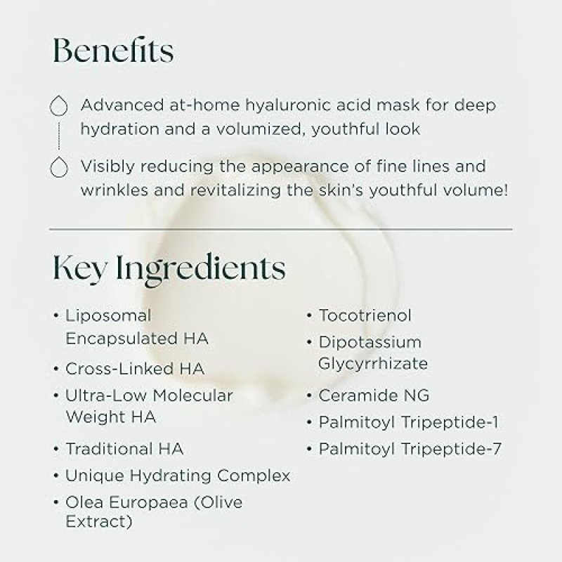 MARINI SKINSOLUTIONS HYLA3D FACE MASK - HYDRATING HYALURONIC ACID TREATMENT, 1 OZ, USA MADE