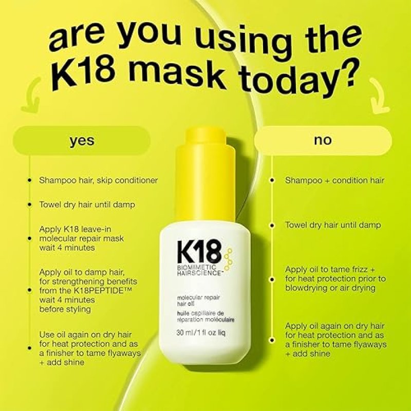 K18 MOLECULAR REPAIR HAIR OIL WEIGHTLESS, STRENGTHENING FORMULA FOR ALL HAIR TYPES, 1 FL OZ