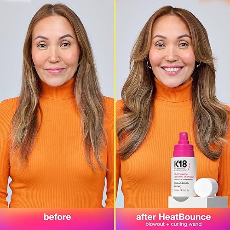 K18 HEATBOUNCE HEAT PROTECTANT SPRAY LIGHTWEIGHT LEAVE-IN CONDITIONER, SOFTENS DETANGLES HAIR