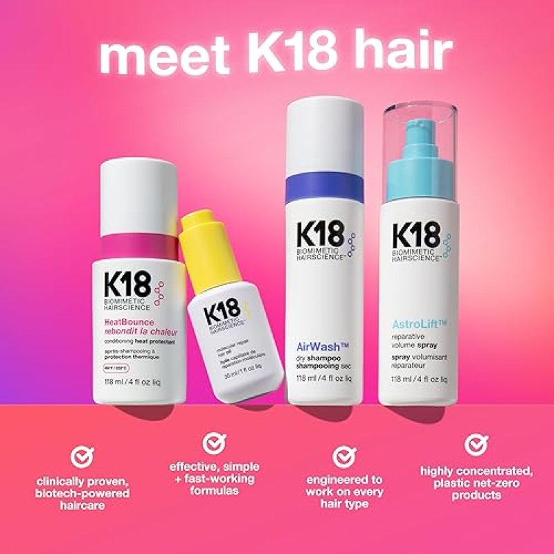 K18 HEATBOUNCE HEAT PROTECTANT SPRAY LIGHTWEIGHT LEAVE-IN CONDITIONER, SOFTENS DETANGLES HAIR