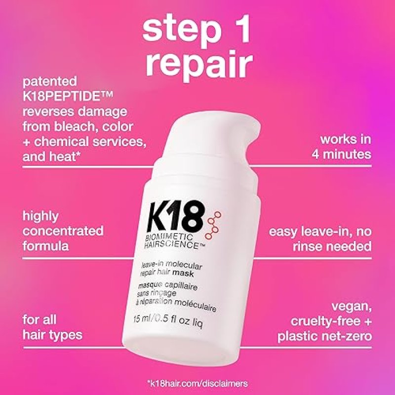 K18 MOLECULAR REPAIR MINIS KIT LEAVE-IN HAIR MASK LIGHTWEIGHT REPAIR OIL FOR ALL HAIR TYPES