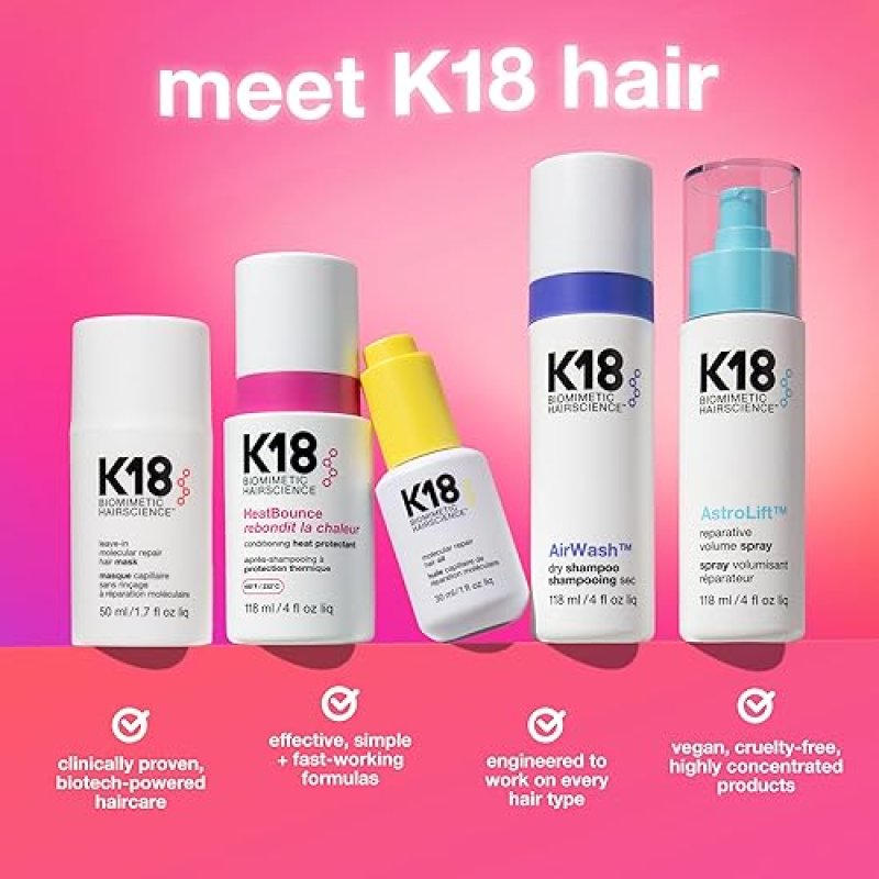 K18 HEATBOUNCE LEAVE-IN HEAT PROTECTANT SPRAY LIGHTWEIGHT CONDITIONER, 450 PROTECTION, SMOOTH DETANG