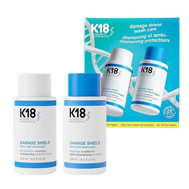 K18 DAMAGE SHIELD WASH CARE SET COLOR-SAFE SHAMPOO CONDITIONER FOR FRIZZ, TANGLE DAMAGE