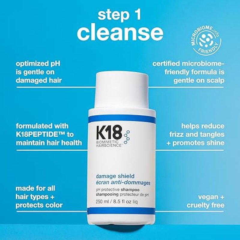 K18 DAMAGE SHIELD WASH CARE SET COLOR-SAFE SHAMPOO CONDITIONER FOR FRIZZ, TANGLE DAMAGE