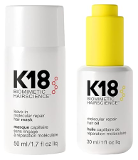 K18 REPAIR BUNDLE LEAVE-IN HAIR MASK, 4-MINUTE TREATMENT 50ML WEIGHTLESS STRENGTHENING OIL 30ML
