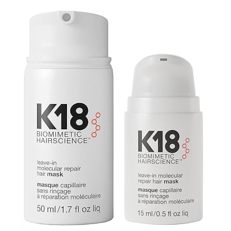 K18 LEAVE-IN REPAIR HAIR MASK 4-MINUTE TREATMENT FOR COLOR HEAT DAMAGED HAIR, 50ML 15ML