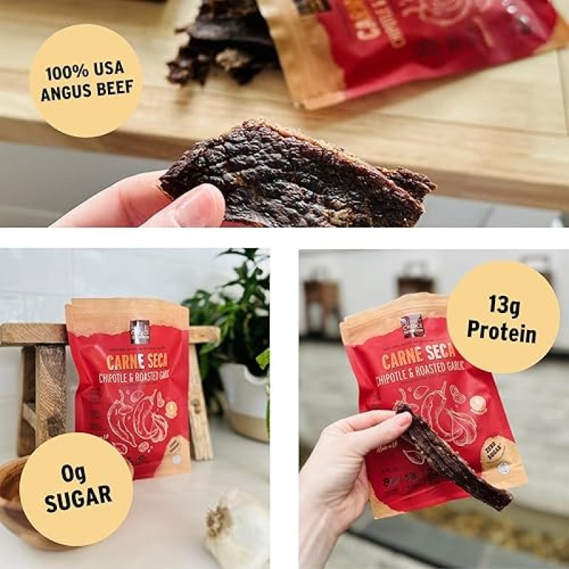 PEOPLE S CHOICE BEEF JERKY CHIPOTLE ROASTED GARLIC 13G PROTEIN SUGAR FREE KETO 1LB USA