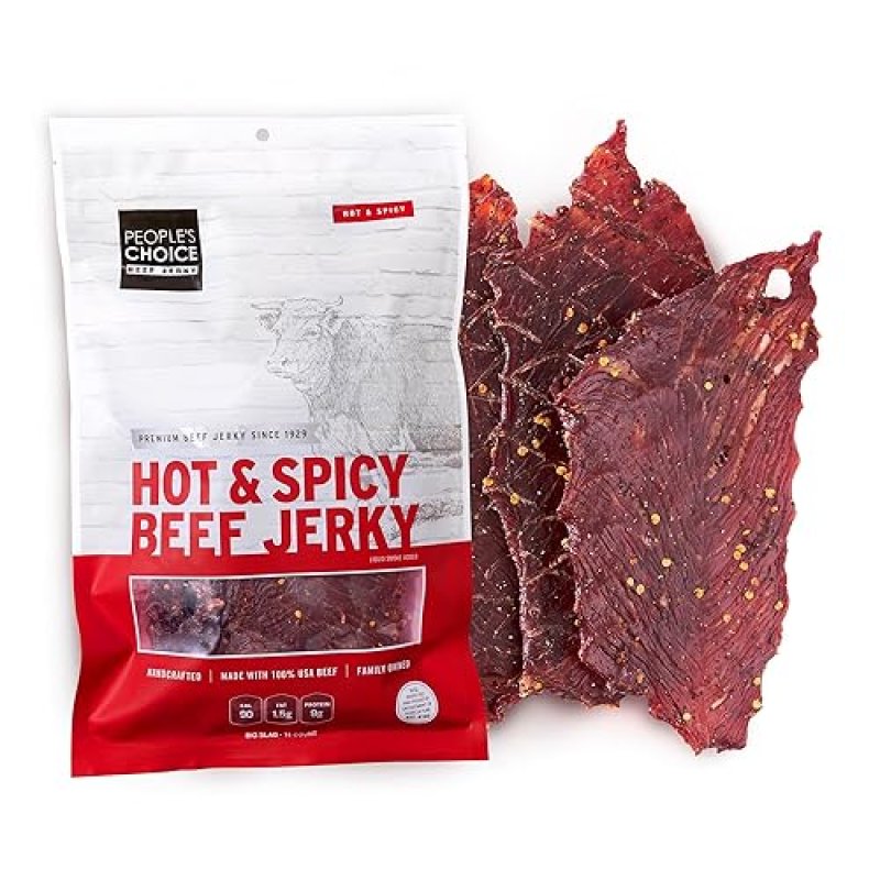 PEOPLE S CHOICE HOT SPICY BEEF JERKY THIN-SLICED WHOLE MUSCLE, 15 COUNT, 19.2 OZ BAG