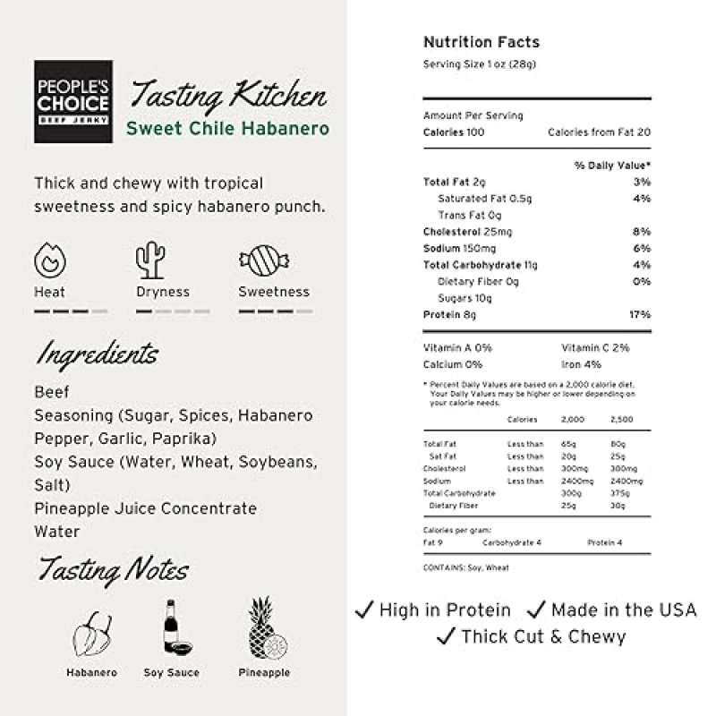 PEOPLE S CHOICE SWEET CHILI HABANERO BEEF JERKY SWEET SPICY, 9G PROTEIN, 1 LB USA MADE