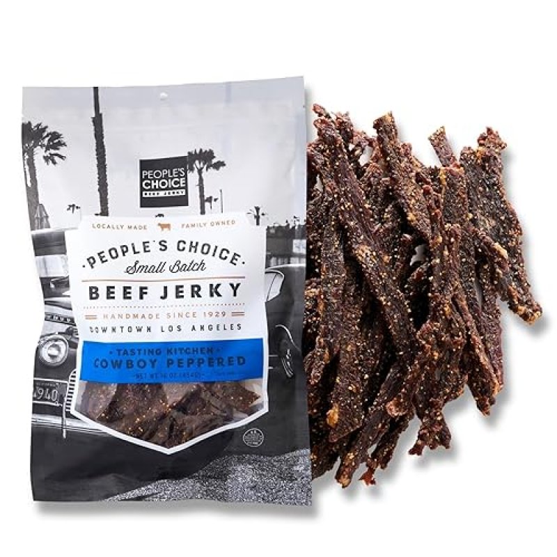 PEOPLE S CHOICE COWBOY PEPPERED BEEF JERKY SWEET SMOKY, 9G PROTEIN, 1 LB BAG, MADE IN USA