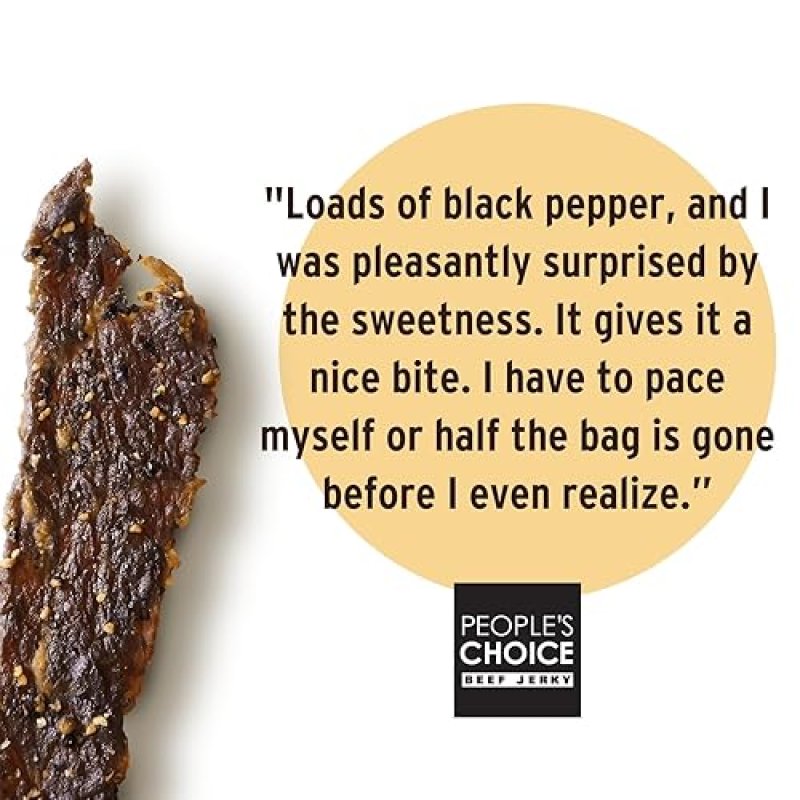 PEOPLE S CHOICE COWBOY PEPPERED BEEF JERKY SWEET SMOKY, 9G PROTEIN, 1 LB BAG, MADE IN USA
