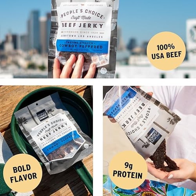 PEOPLE S CHOICE COWBOY PEPPERED BEEF JERKY SWEET SMOKY, 9G PROTEIN, 1 LB BAG, MADE IN USA