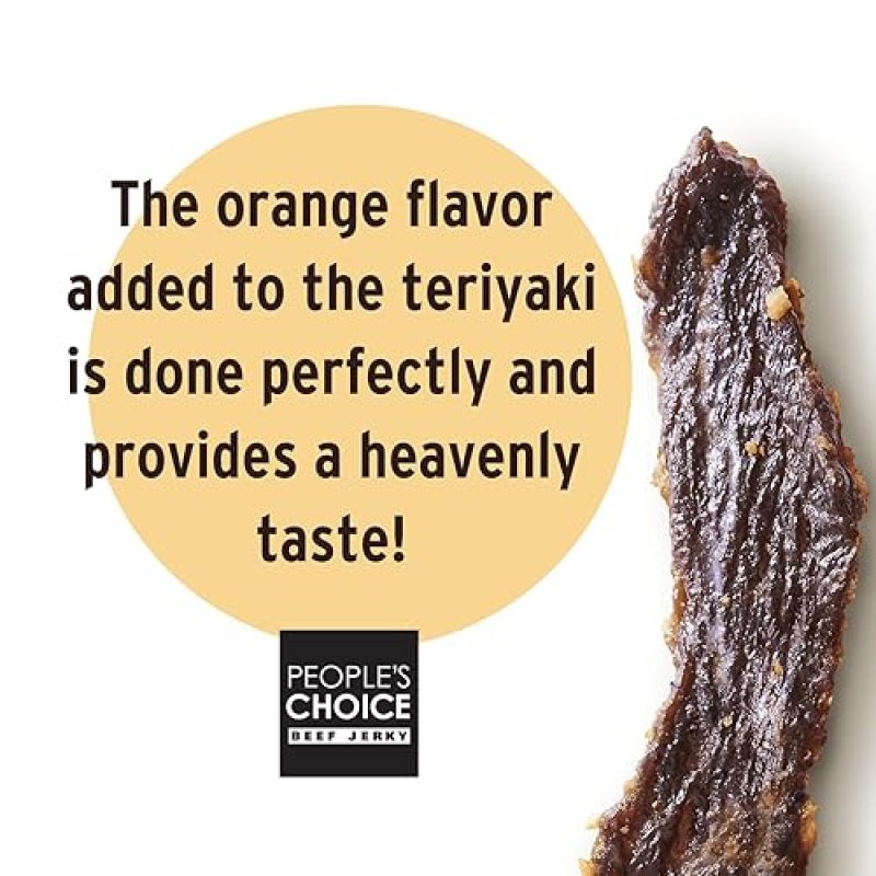 PEOPLE S CHOICE ORANGE HONEY TERIYAKI BEEF JERKY SWEET SAVORY SNACK, 8G PROTEIN, 1 LB USA MADE