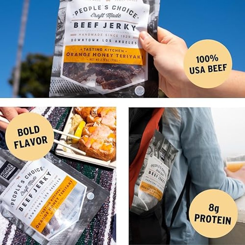 PEOPLE S CHOICE ORANGE HONEY TERIYAKI BEEF JERKY SWEET SAVORY SNACK, 8G PROTEIN, 1 LB USA MADE
