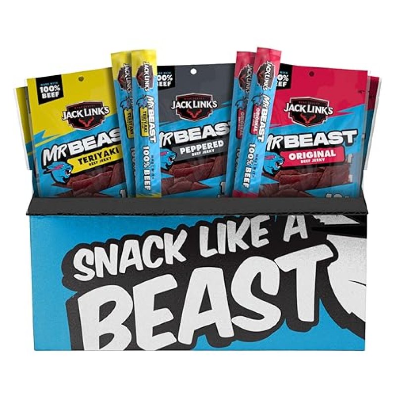 JACK LINK S X MRBEAST 9-COUNT BEEF JERKY VARIETY PACK 100 REAL BEEF SNACKS, PANTRY-READY