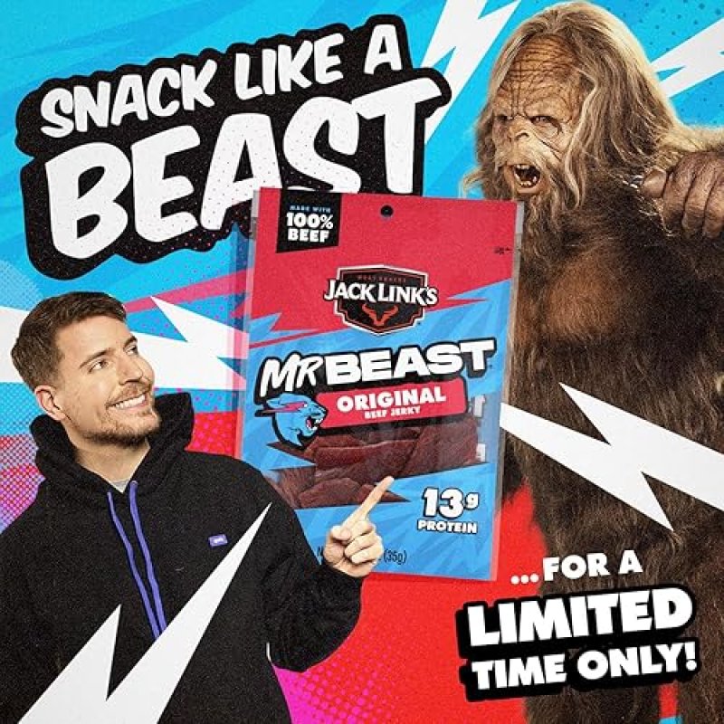 JACK LINKS X MRBEAST ORIGINAL BEEF JERKY 10 PACK - 1.25 OZ BAGS, 13G PROTEIN, REAL BEEF SNACKS