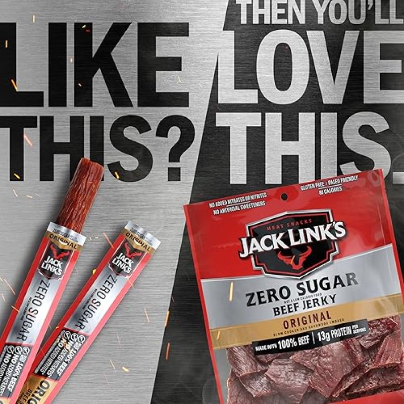 JACK LINKS ORIGINAL ZERO SUGAR BEEF STICKS 20 PACK - 0.92 OZ PROTEIN SNACKS, 5G PROTEIN EACH