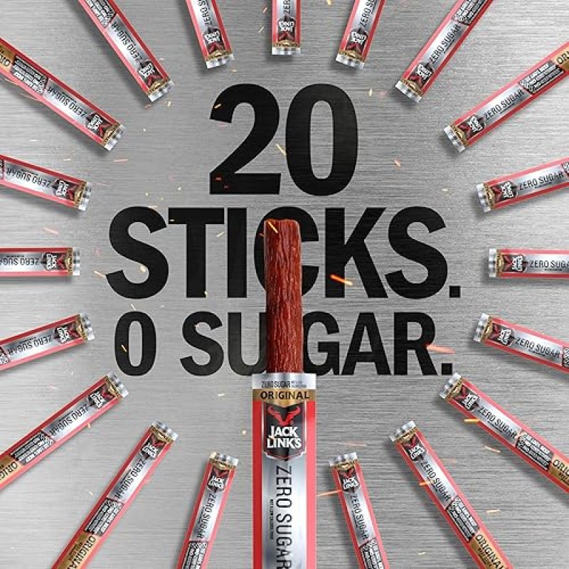 JACK LINKS ORIGINAL ZERO SUGAR BEEF STICKS 20 PACK - 0.92 OZ PROTEIN SNACKS, 5G PROTEIN EACH