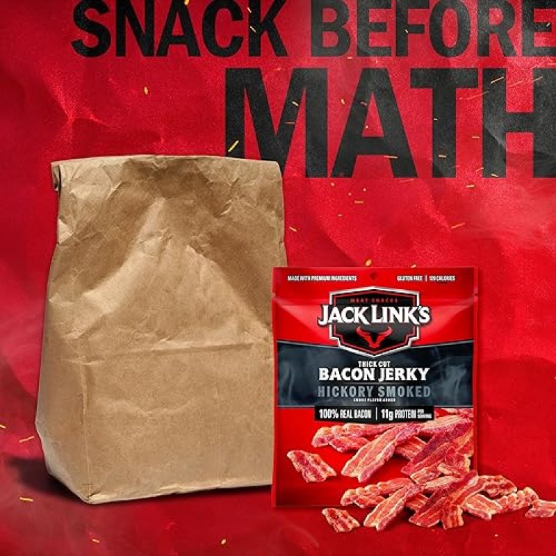 JACK LINKS HICKORY SMOKED BACON JERKY, 2.5 OZ - HIGH PROTEIN, KETO FRIENDLY MEAT SNACK