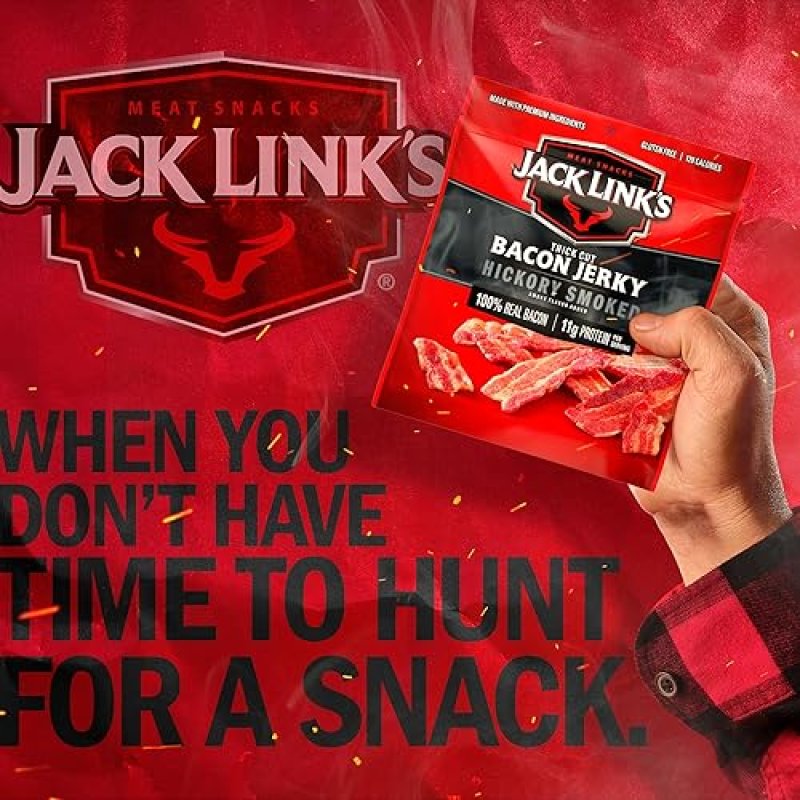 JACK LINKS HICKORY SMOKED BACON JERKY, 2.5 OZ - HIGH PROTEIN, KETO FRIENDLY MEAT SNACK