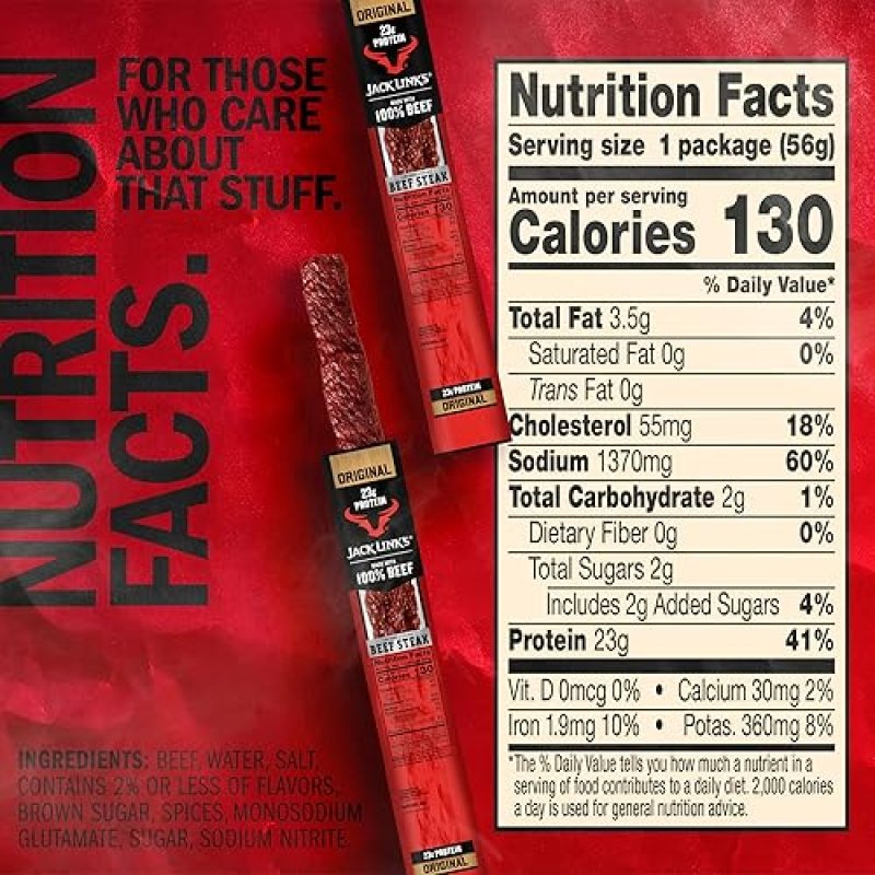 JACK LINKS ORIGINAL BEEF STEAK JERKY - 23G PROTEIN, 100 BEEF, KETO FRIENDLY, 12-PACK 2OZ