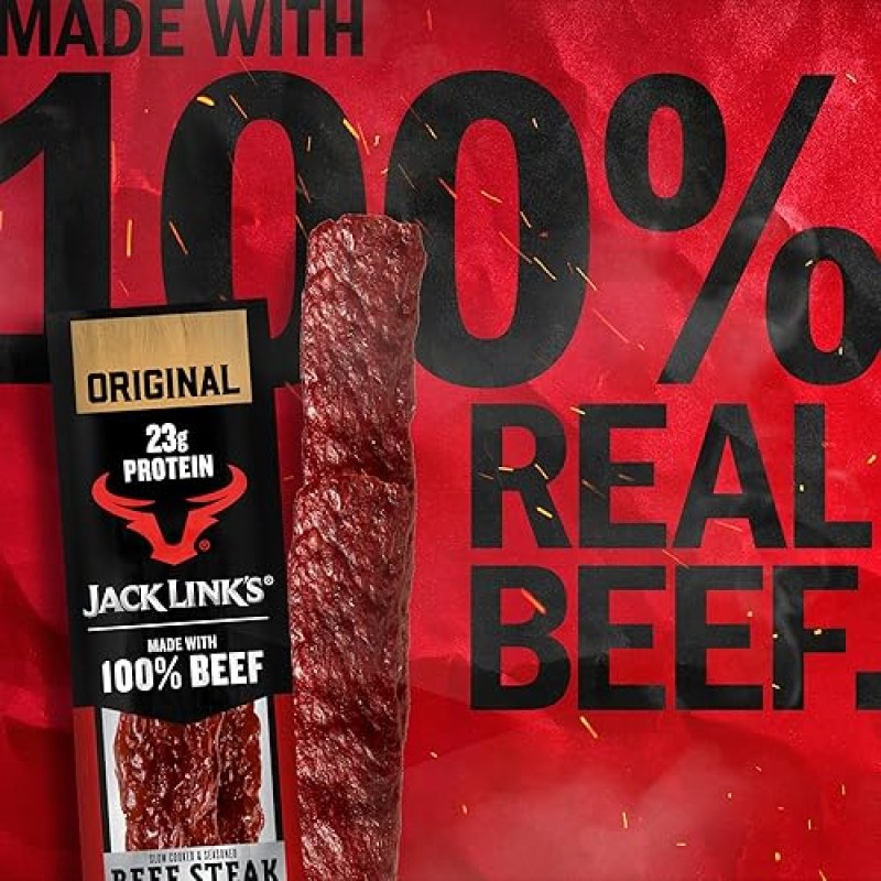 JACK LINKS ORIGINAL BEEF STEAK JERKY - 23G PROTEIN, 100 BEEF, KETO FRIENDLY, 12-PACK 2OZ