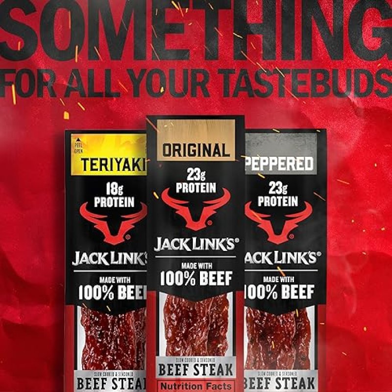 JACK LINKS ORIGINAL BEEF STEAK JERKY - 23G PROTEIN, 100 BEEF, KETO FRIENDLY, 12-PACK 2OZ